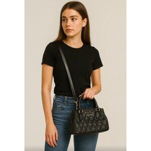 Vera Bradley Black Quilted Leather Mini Bag Crossbody Top Handle Chic Everyday
